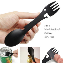 5 in 1 Camping Multi-functional Fork, Knife, Spoon Bottle/Can Opener