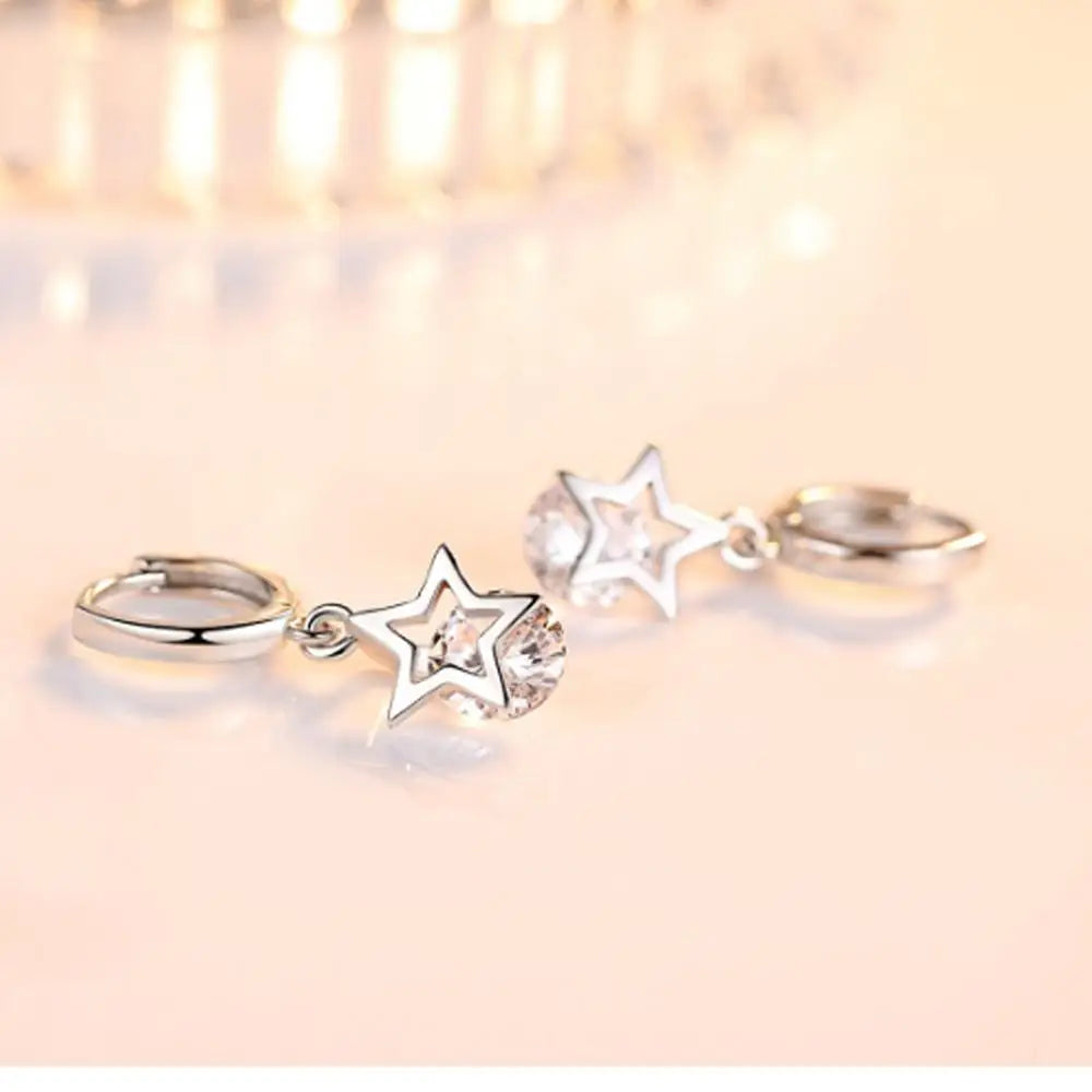 925 Sterling Silver Crystal Star Charm Stud Earrings