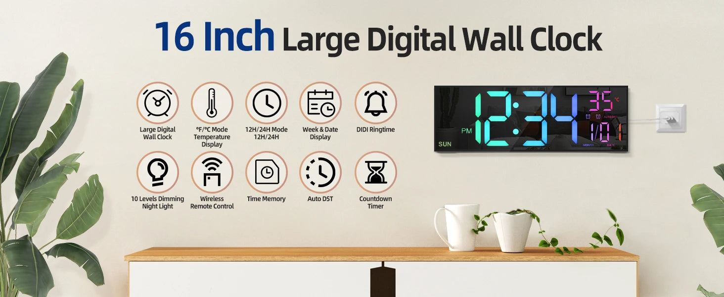 Large Digital Wall Clock - 16.2'