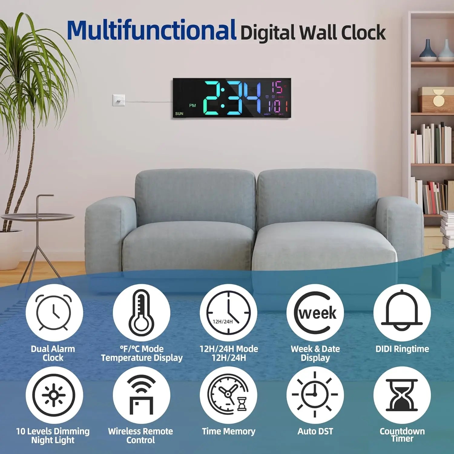 Large Digital Wall Clock - 16.2'