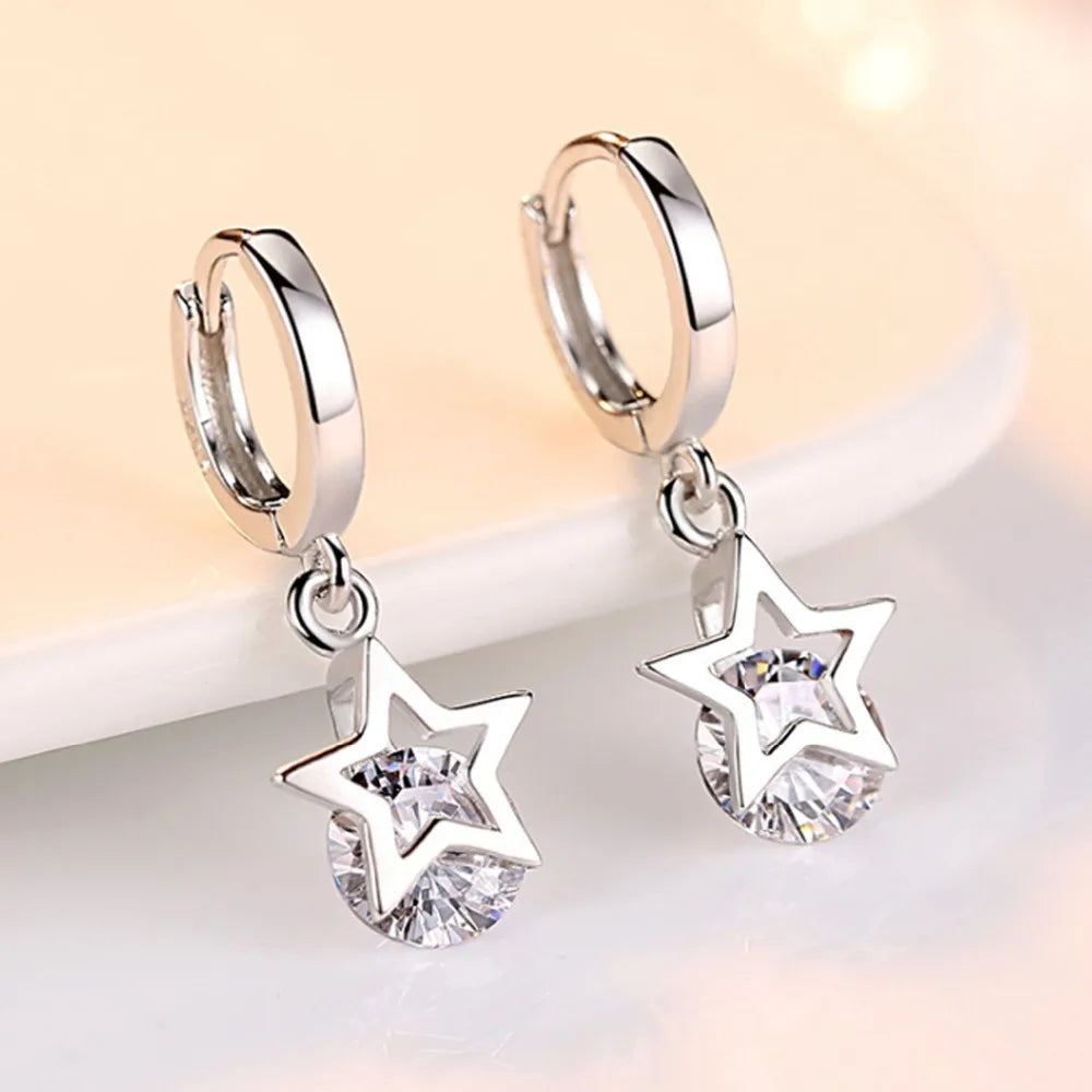 925 Sterling Silver Crystal Star Charm Stud Earrings