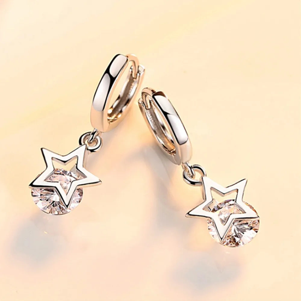 925 Sterling Silver Crystal Star Charm Stud Earrings