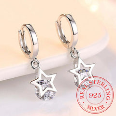 925 Sterling Silver Crystal Star Charm Stud Earrings