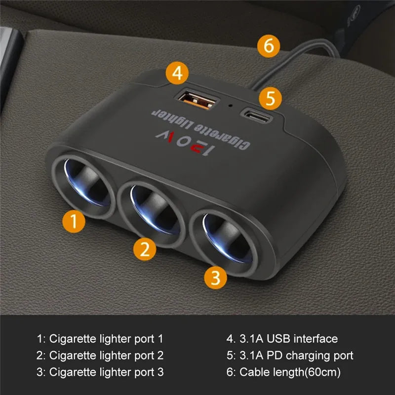 3 in 1 USB Type C Socket 120W