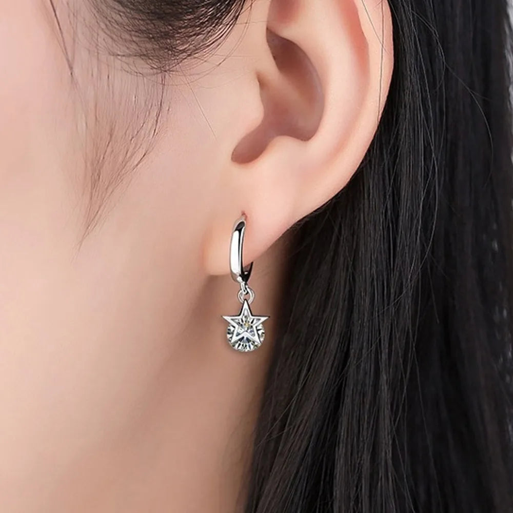 925 Sterling Silver Crystal Star Charm Stud Earrings