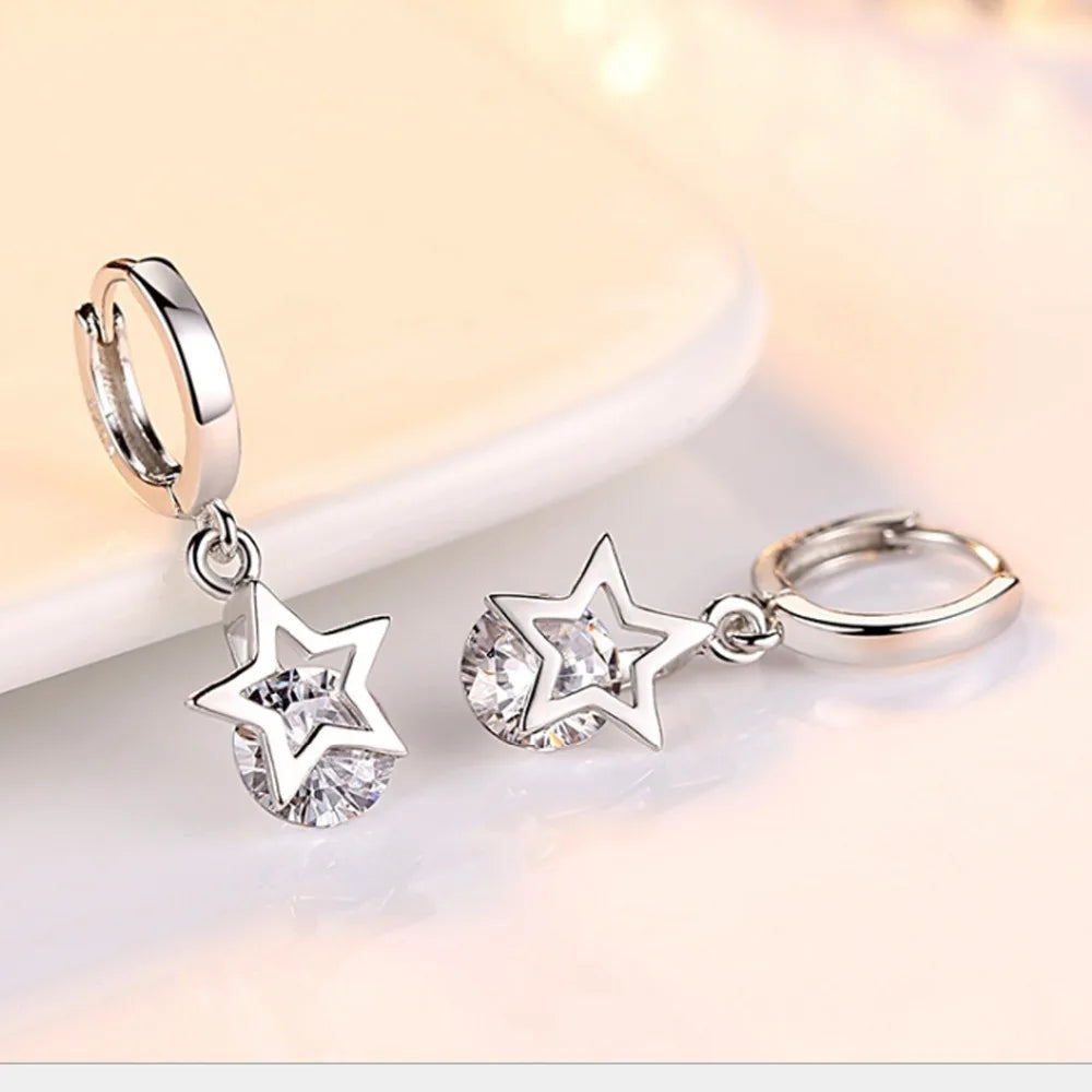 925 Sterling Silver Crystal Star Charm Stud Earrings