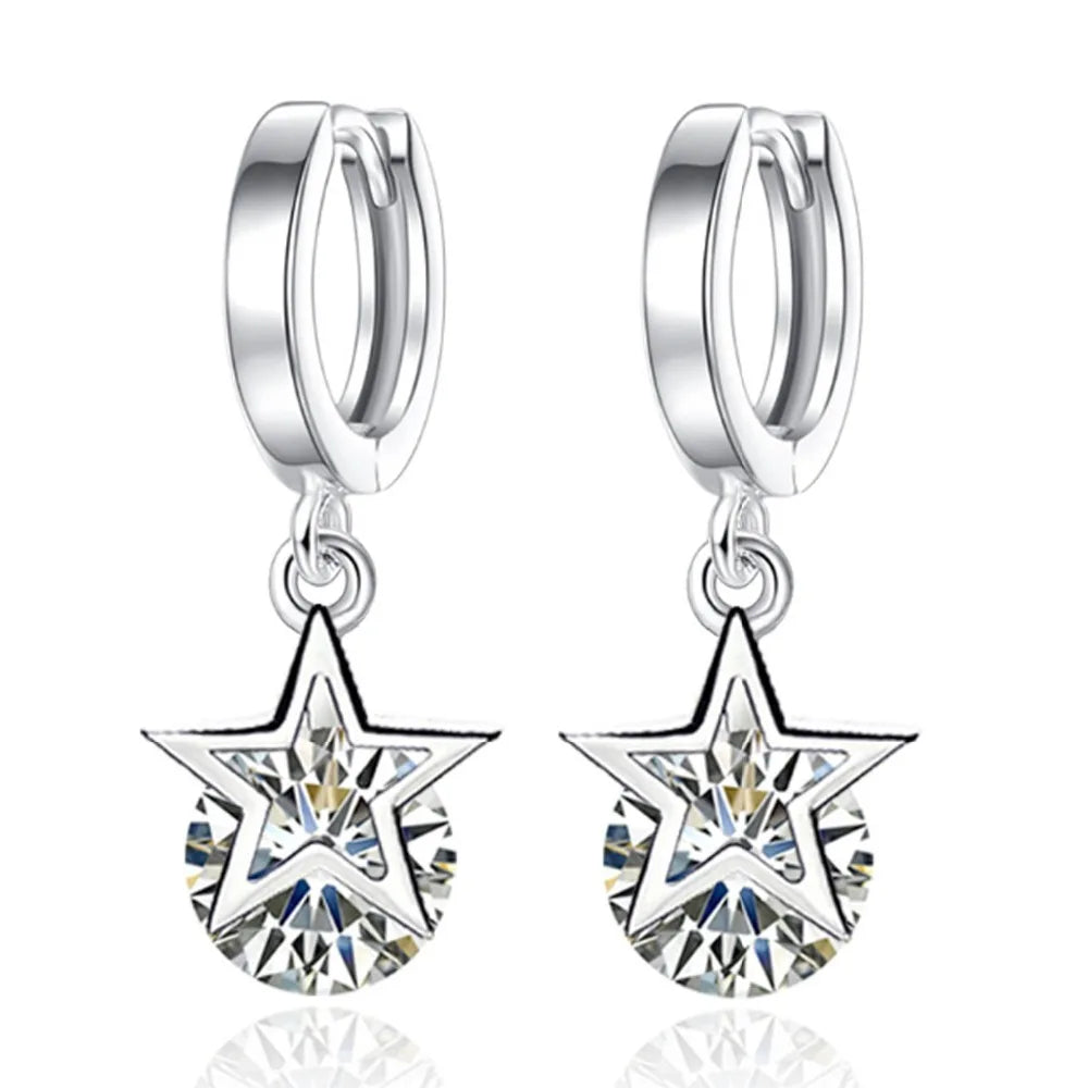 925 Sterling Silver Crystal Star Charm Stud Earrings