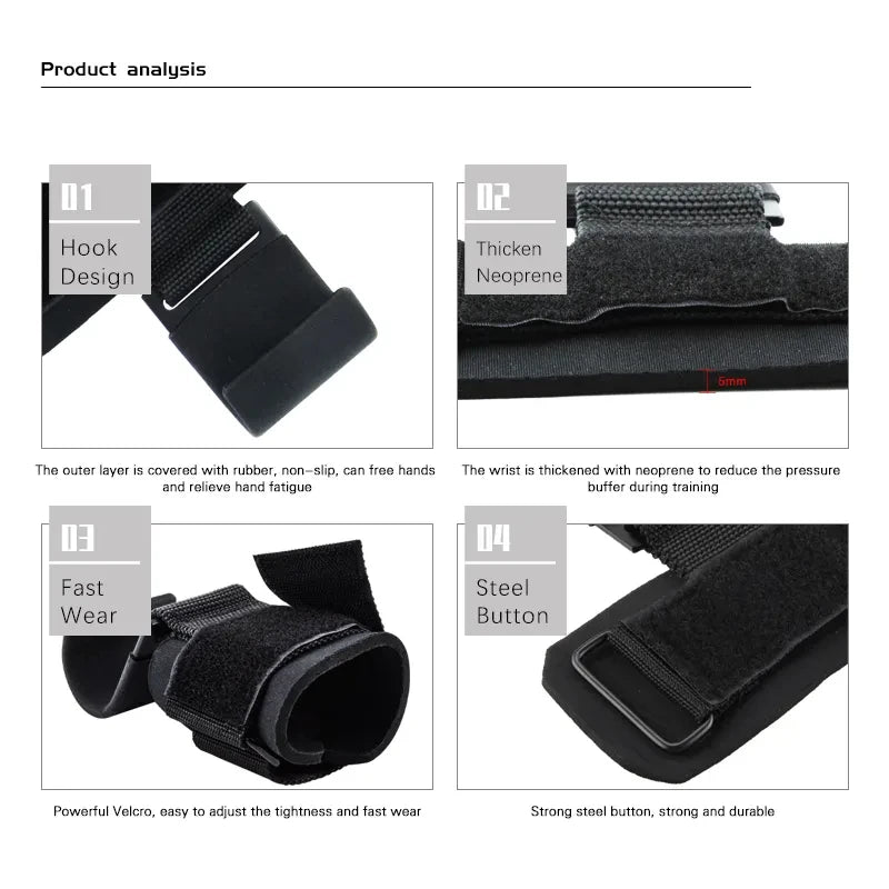 1PCS Weight Lifting Hook Grips With Wrist Wraps